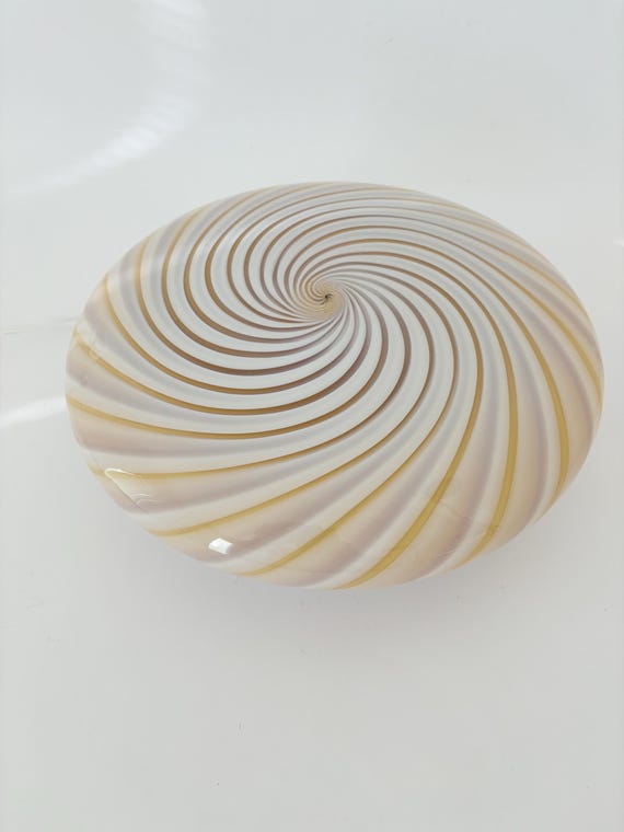 Lampada da parete e soffitto in vetro di Murano a spirale Latte Miele con vetro rigadin