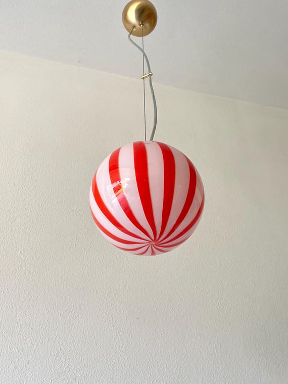 Lampada a righe in filigrana Murano rossa - realizzata a mano dai maestri vetrai di Murano 20 cm