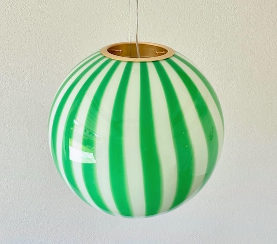 Filigrana Murano Stripes lamp Green - handmade by Murano glass masterssphere 40 cm