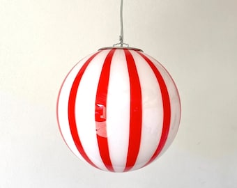 Red Murano Stripes Filigree Lamp - Handcrafted by Murano Glass Masters 30cm