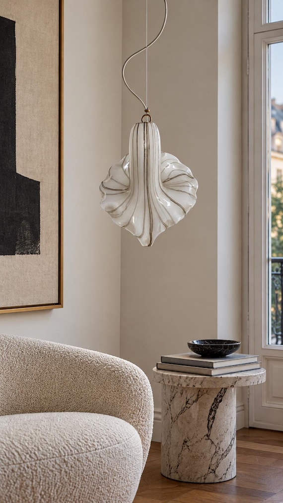 Lampada cono da soffitto - Vetro di Murano Filigrana / tessuto lampadario