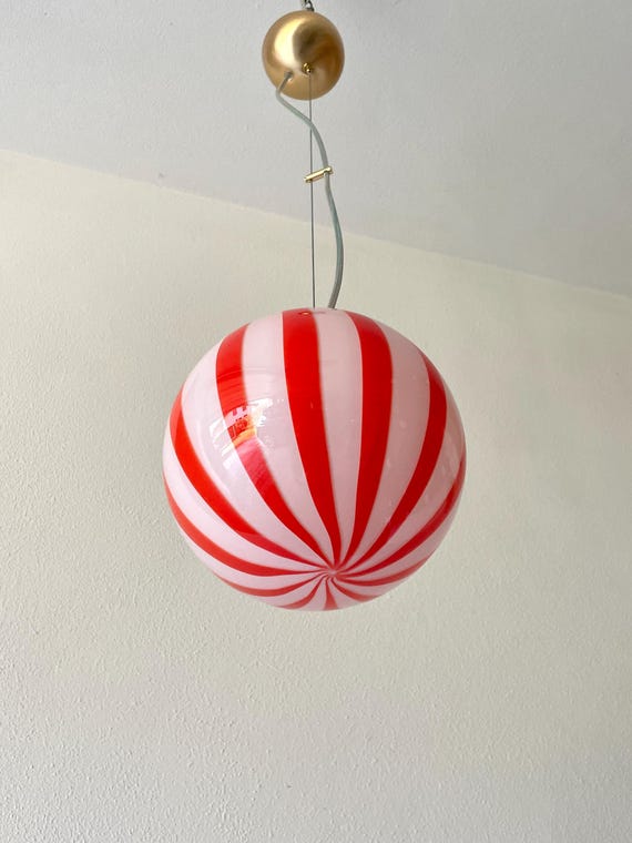 Lampada a righe in filigrana Murano rossa - realizzata a mano dai maestri vetrai di Murano 20 cm