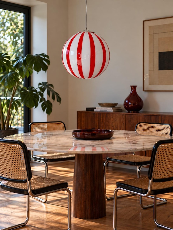 Lampada Filigrana Murano Stripes rossa - realizzata a mano dai maestri vetrai di Murano 30 cm