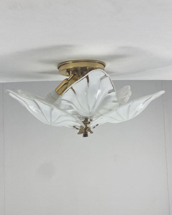 Lampada da soffitto, Foglie in vetro di Murano vintage con inserti di filigrana