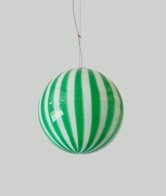 Lampada Filigrana Murano Stripes Verde - realizzata a mano dai maestri vetrai di Murano - sfera 40 cm