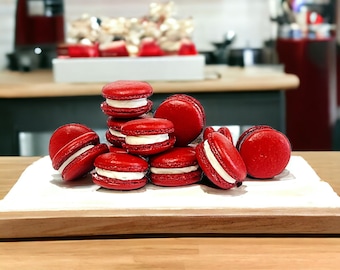 25 Pack Cherry Velvet French Macarons | Vanilla Flavor
