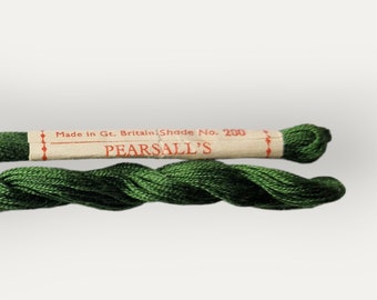 Vintage dark green embroidery silk (200), Pearsall's Filoselle silk floss, silk thread for hand embroidery or cross stitch