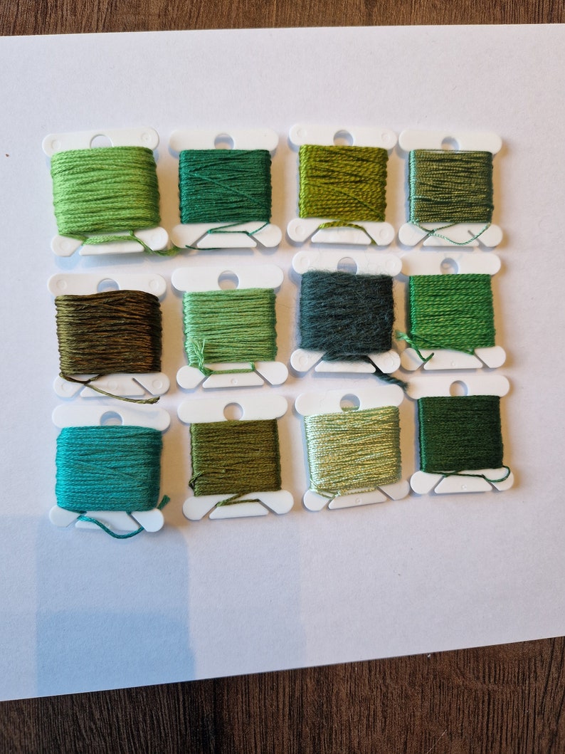 Green embroidery thread bundle, fibre art bundle, cross stitch or embroidery thread set, hand embroidery gift image 8
