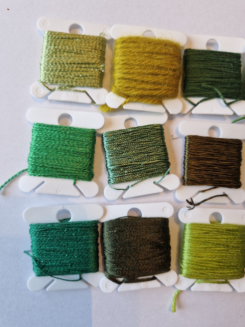 Green embroidery thread bundle, fibre art bundle, cross stitch or embroidery thread set, hand embroidery gift image 6