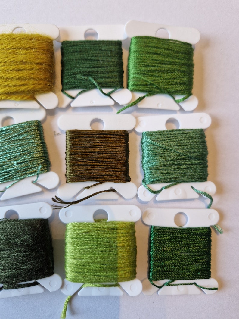 Green embroidery thread bundle, fibre art bundle, cross stitch or embroidery thread set, hand embroidery gift image 7