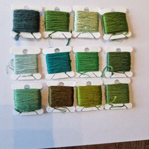 Green embroidery thread bundle, fibre art bundle, cross stitch or embroidery thread set, hand embroidery gift image 9