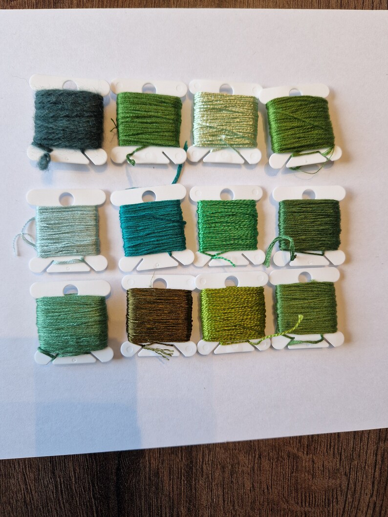 Green embroidery thread bundle, fibre art bundle, cross stitch or embroidery thread set, hand embroidery gift image 9
