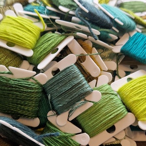 Green embroidery thread bundle, fibre art bundle, cross stitch or embroidery thread set, hand embroidery gift image 2