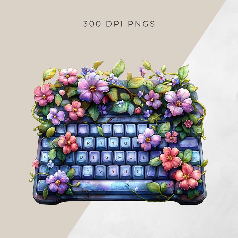 Floral Tech Clipart, Blooming Flowers Technology Computer Mouse Stylus ...