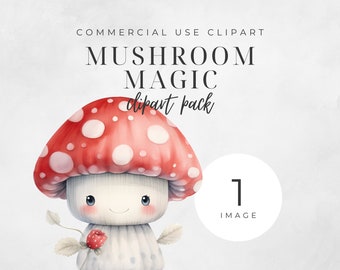 Mushroom Clipart, SINGLE IMAGE Botanical Themed Watercolor Art, Cute Fantasy Garden Commercial Use Graphic, Magic Boho Digital Prints,300DPI