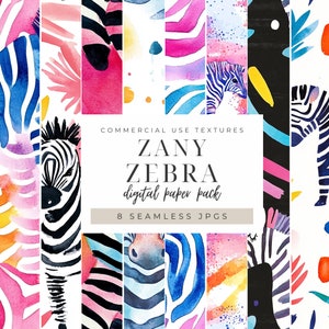 Quirky Zebra Seamless Digital Paper, Colorful Safari Animal Graphics, Instant Download Printable Patterns, Jungle Zoo Striped Stationary
