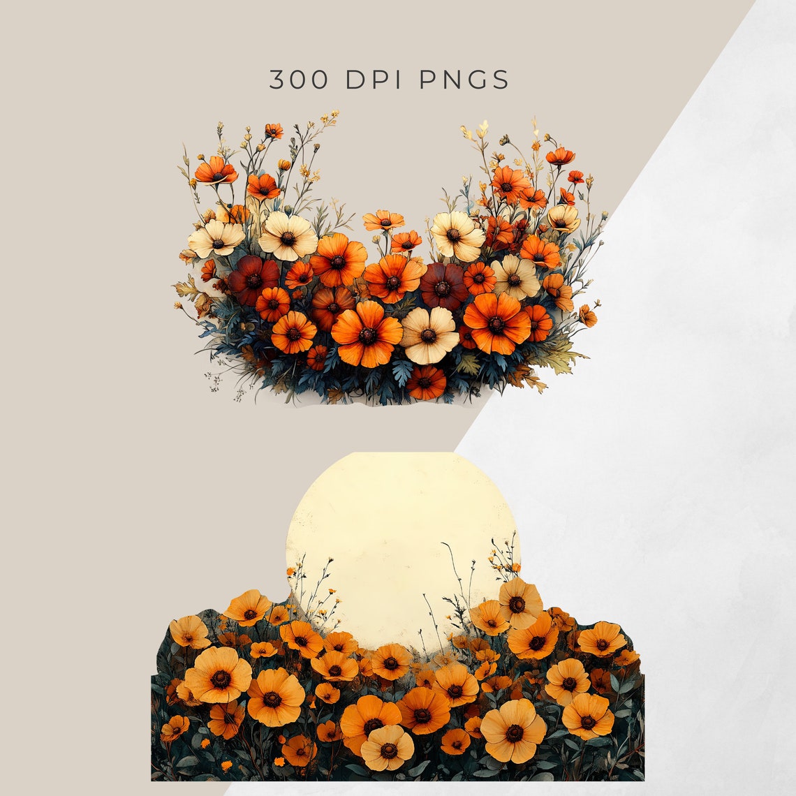 Fall Flower Field Clipart, Autumn Floral Patches Graphics, Border Frame ...