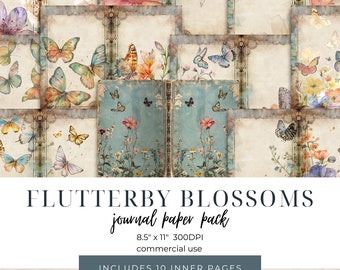 Farfalle e fiori di campo Diario spazzatura, Copertina di album con motivi floreali, Pagine vintage primaverili, Libro dei ricordi del kit rustico Digi Craft