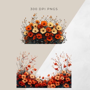 Fall Flower Field Clipart, Autumn Floral Patches Graphics, Border Frame ...