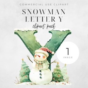 Christmas Alphabet Letter Y Clipart, SINGLE IMAGE Snowman Sublimation, Gift Tag Ornament Watercolor Winter Digital Download 300DPI