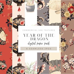 Year Of The Dragon Digital Papers, Lantern Seamless Custom Set, Lucky Chinese Scrapbook Commercial Use Bundle, 2024 Zodiac Print Set,300DPI