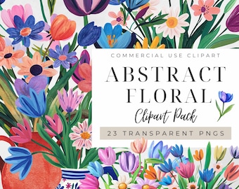 Matisse Flowers Clipart, Abstract Colorful Floral Spring Bouquet Graphics, Vintage Art Illustration Boho Tulip Daisy Vase Instant Download