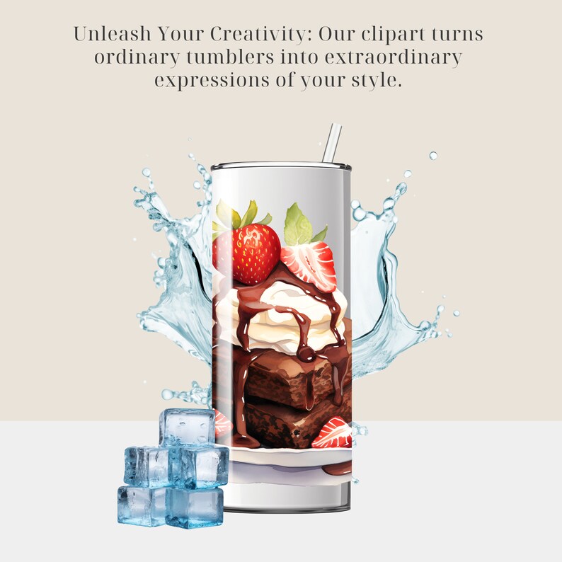 Brownie Sundae Clipart, SINGLE IMAGE Valentine Themed Watercolor Art