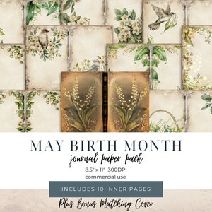 Papiers indésirables pour le mois de naissance de mai, couverture florale de scrapbooking muguet, cadeau de fête des mères, livre de souvenirs de jardin à téléchargement immédiat