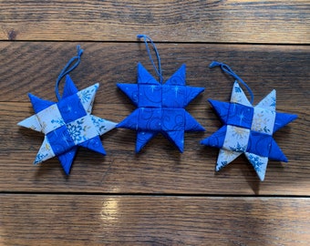 Scandinavian Star Ornaments Set of 3 Folded Fabric