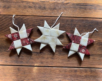 Scandinavian Star Ornaments Set of 3 Folded Fabric