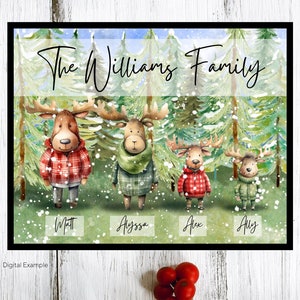 Personalized Family Christmas Moose Print 8"x10" | Watercolor Art Wall Hanging | Gift for mom, dad, grandparents, sister, brother, etc.