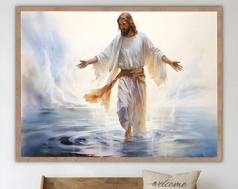 Peace Be Still | Jesus Wall Art | Digital Download | Jesus Walking On Water | Bible Art | Jesus Watercolor | Jesus Picture | LDS Art
