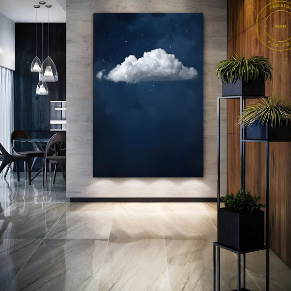 Indigo Blue Cloud Wall Art Framed, Canvas Art Print, Giclée, Large Wall Art, Surreal Decor, Abstract Art, Minimalist, Maximalist Decor, Art