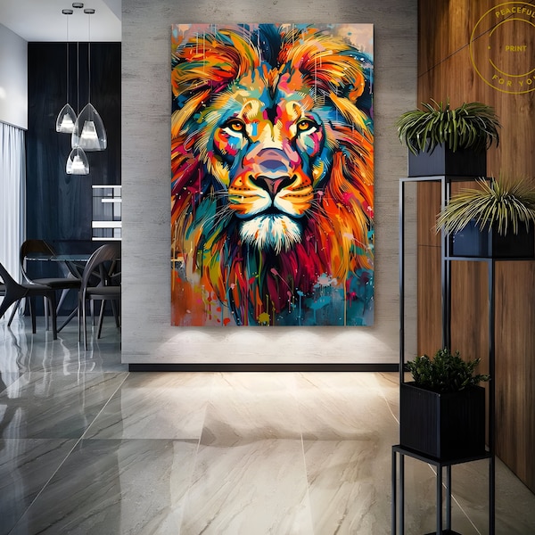 Lion Print Wall Art, Pop Art Print, Graffiti Art Canvas, Lion Head Wall Art, Lion Artwork Print, Lion Head Poster, Gift For Girlfriend