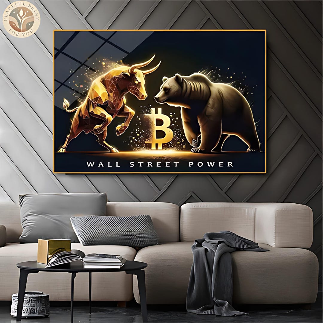 bull & bear digital prints, stock market art, wall... Bull vs Bear Wall Street Stock Market Bitcoin Canvas Print, Bitcoin ...