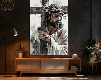 Abstract Christian Art Modern, Large Religious Wall Art Framed, Jesus Painting Canvas, Abstract Religious Art Print Christianity Wall Art 13