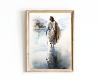 Peace Be Still | Jesus Wall Art | Digital Download | Jesus Walking On Water | Bible Art | Jesus Watercolor | Jesus Picture | LDS Art