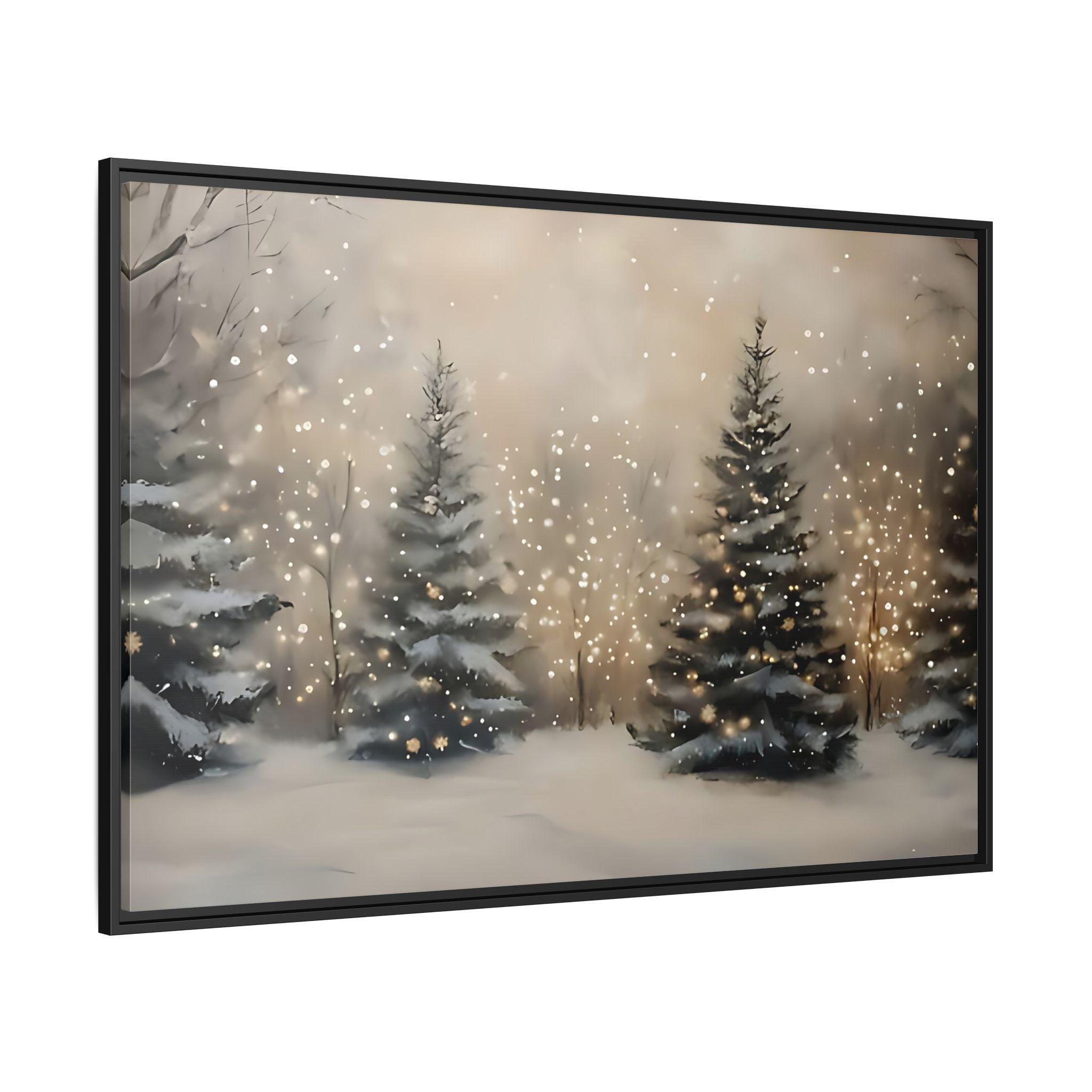 Winter Forest Canvas Print Snowy Pine Trees Christmas Lights Winter ...