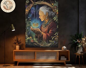 Spiritual Mother Earth Magical Fantasy Nature Art, Abstract Gaia Painting Decor, Framed Canvas Framed Poster Ready to Hang Gaia Wall Art 116