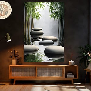 Wall Art Zen Garden Canvas Relaxing Bamboo and Stones Decor Calming Nature Scene for Home Decor Meditation Room Art Framed Ready To Hang 135
