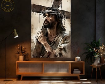 Abstract Christian Art Modern, Large Religious Wall Art Framed, Jesus Painting Canvas, Abstract Religious Art Print Christianity Wall Art 10