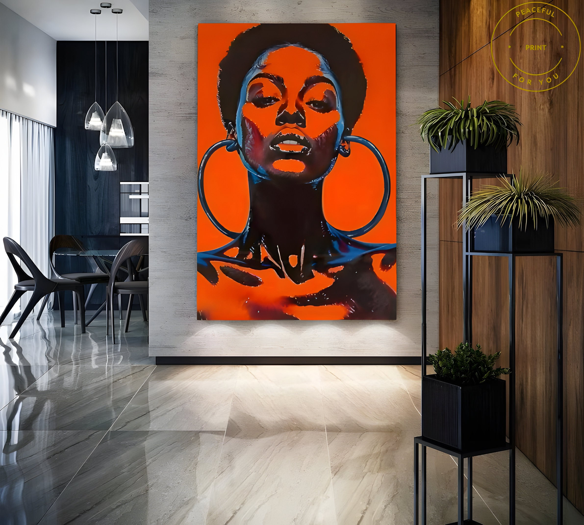 Afro Woman, ORANGE Large Wall Art, Black Art, Pop Art, Abstract Print