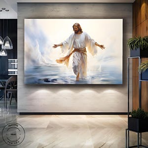 Peace Be Still | Jesus Wall Art | Digital Download | Jesus Walking On Water | Bible Art | Jesus Watercolor | Jesus Picture | LDS Art 2