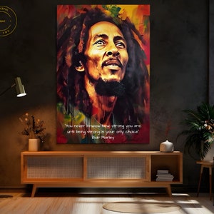 Bob Marley Force Citation, Art inspirant, Citations inspirantes, Affiche murale, Toile d’art Impression sur toile prête à accrocher Bob Marley Pop Art 39
