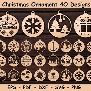 Pacchetto di ornamenti natalizi in formato SVG, SVG di Natale, decorazioni natalizie, decorazioni per l'albero di Natale con palline di Natale in formato SVG, decorazioni per la fucina di luci natalizie