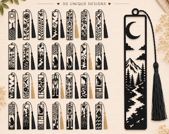 Wooden Bookmark SVG Bundle, Laser Cut Floral Nature Designs, Wood Bookmark Files, Flower Bookmarks, Magnet Bookmark SVG Digital Set