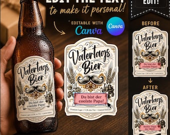 Father’s Day Beer Bottle Label Canva Template, Coolest Dad Gift Printable Beer Labels, Custom Bottle Wrap PDF Instant Download