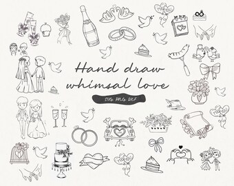 Paquete de imágenes prediseñadas SVG de boda caprichosa: Ilustraciones dibujadas a mano (descarga digital)