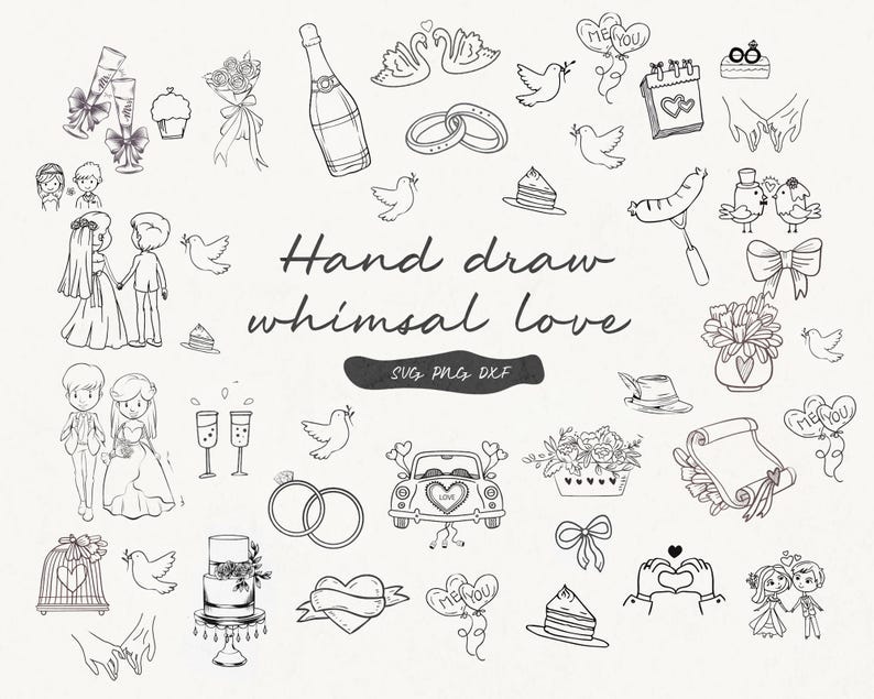 Whimsical Wedding SVG Clipart Bundle: Hand-drawn Illustrations (digital ...