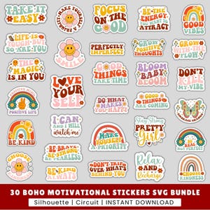 Boho Motivationszitate Png svg, positive Affirmationen, Selbstliebe svg, Mentale Gesundheit svg, Bündel, Inspirational Zitate, druckbare Aufkleber